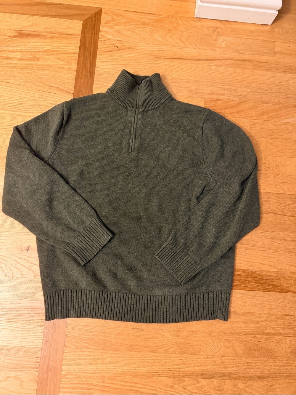 Men's Size Large "J. Crew" Olive Green Quarter-Zip Sweater GUC